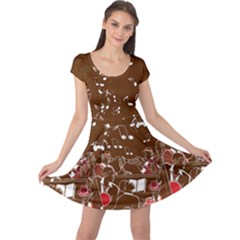 Musical Jazz Notes Brown Pattern Double Sided Cap Sleeve Dress