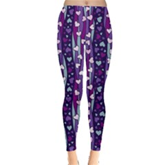 Seamless Heart Shapes Purple Slimming Print Leggings  by CoolDesigns