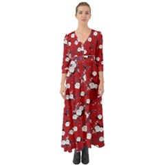 White Roses Red Button Up Boho Maxi Dress by CoolDesigns