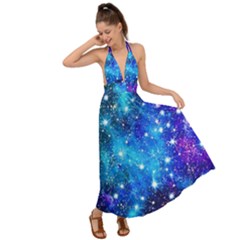 Constellation Dodger Blue Space Astronomy Galaxy Backless Maxi Beach Dress by CoolDesigns