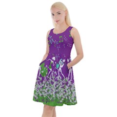 Music Notes Blue Violet Musical Print Knee Length Skater Dress With Pockets by CoolDesigns