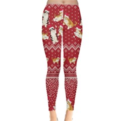 Aztec Red Cute Kitty Cat Long Leggings by CoolDesigns