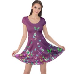 Vintage Butterfly Purple Floral Cap Sleeve Dress by CoolDesigns