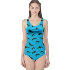 Sky Blue Sharks Pattern One Piece Swimsuit by CoolDesigns
