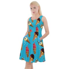 Teal Ice Cream Knee Length Skater Dress With Pockets by CoolDesigns