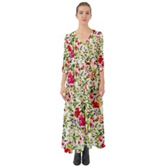 Red Flowers Button Up Boho Maxi Dress by CoolDesigns