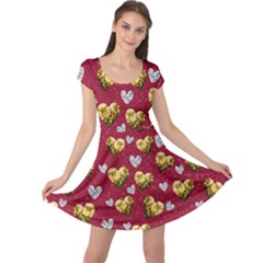 Golden Love Red Happy Valentines Pattern Cap Sleeve Dress by CoolDesigns