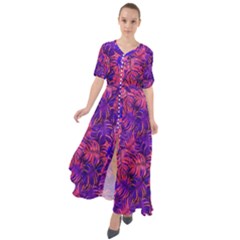 Hawaii Palm Leaves Purple Waist Tie Boho Maxi Dress by CoolDesigns
