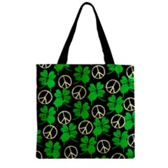 Shamrock Peace Black & Green Zipper Grocery Tote Bag by CoolDesigns