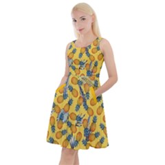 Fun Pineapple Yellow Summer Knee Length Skater Dress With Pockets by CoolDesigns