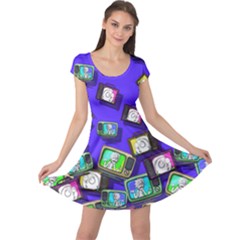Purple Tv Blue Colorful Space With Cute Rocket Cap Sleeve Dress