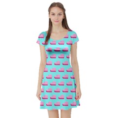 Mint Hearts Pink Cute Pink Valentine Day Pattern Cute Hearts Short Sleeve Skater Dress by CoolDesigns