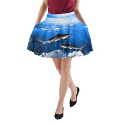 Dodger Blue Ocean Pattern Sharks A-line Pocket Skirt Clone by CoolDesigns