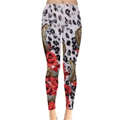 Vintage Leopard Gray Print Roses Stretch Leggings by CoolDesigns