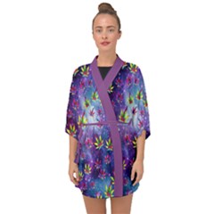 Galaxy Space Lavender Marijuana Leaves Half Sleeve Chiffon Kimono by CoolDesigns