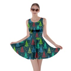 Dark Cyan Xmas Snow Christmas Tree Skater Dress by CoolDesigns