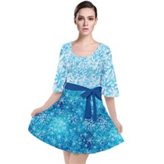 Xmas Gift Sky Blue Snowflakes Party Velour Kimono Dress by CoolDesigns