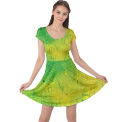 Music Notes Green Yellow Musical Double Sided Cap Sleeve Dress by CoolDesigns