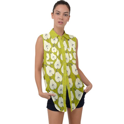 Green Pears Sleeveless Chiffon Button Shirt by CoolDesigns
