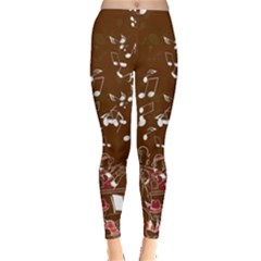 Music Of Dark Black Pattern With Music Notes Treble Clef Women s Leggings by CoolDesigns