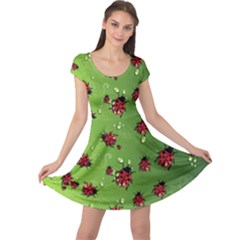 Japanese Green Purple Ladybugs Insect Cap Sleeve Dress by CoolDesigns