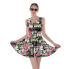 Dark Love Doodle Pink Cute Pink Valentine Day Pattern Cute Hearts Skater Dress by CoolDesigns