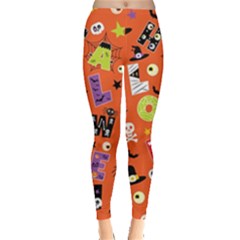 Funny Halloween Print Orange Leggings  by CoolDesigns