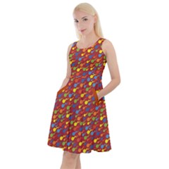 Orange Red Spermatozoon Pattern Knee Length Skater Dress With Pockets by CoolDesigns