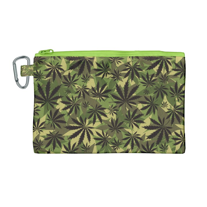 Dark Olive Green Cannabis Marijuana Leaf Canvas Cosmetic Bag