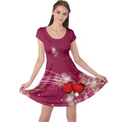 Sparkle Stars Dark Magenta Hearts Cap Sleeve Dress by CoolDesigns