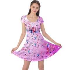 Musical Birds Violet Music Note Double Sided Cap Sleeve Dress by CoolDesigns