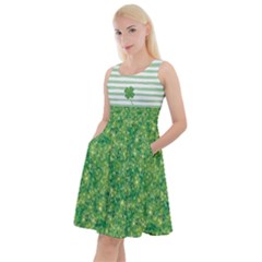 Shamrock Sparkles Forest Green Knee Length Skater Dress With Pockets by CoolDesigns
