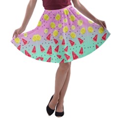 Lemon Watermelon Violet Gradient Turquoise A-line Skater Skirt by CoolDesigns