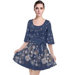 Snowflakes Christmas Steel Blue Starry Night Stars Velour Kimono Dress by CoolDesigns
