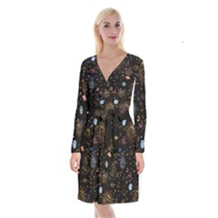 Milky Way Black Planet Space Long Sleeve Velvet Front Wrap Dress by CoolDesigns