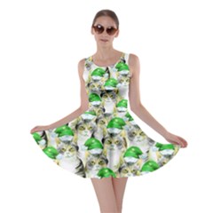 Yellow Green Xmas Cat Double Sided Skater Dress by CoolDesigns