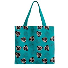 Cyan Pug Pet Zipper Grocery Tote Bag by CoolDesigns
