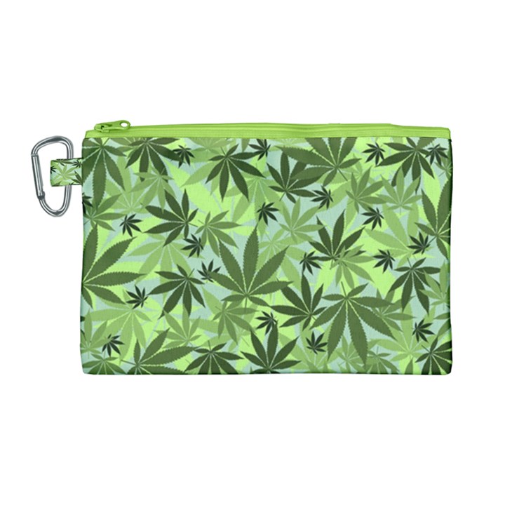 Cannabis Pale Green Marijuana Leaves Canvas Cosmetic Bag
