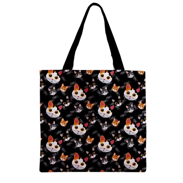 Pet Pattern Kitty Cat Black Zipper Grocery Tote Bag