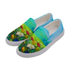 Green Floral Spring Garden Print Womens Slip Ons by CoolDesigns