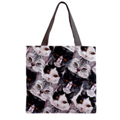 Cat Face Pet Black & Gray Zipper Grocery Tote Bag by CoolDesigns