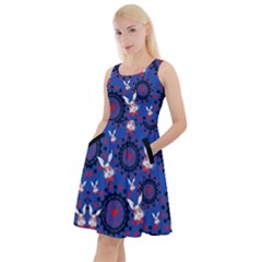 Cute Rabbit Medium Blue Print Knee Length Skater Dress With Pockets by CoolDesigns