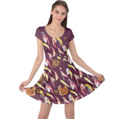 Dark Purple Feathers And Squirrels Cap Sleeve Dress by CoolDesigns