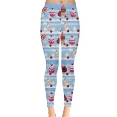 Light Blue Cakes Pink Lollipop Candy Macaroon Cupcake Donut Leggings  by CoolDesigns