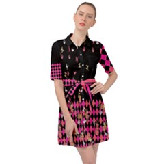 Checkered Deep Pink Pumpkin Halloween Belted Shirt Dress by CoolDesigns