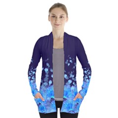 Navy Blue Flowers Open Front Pocket Cardigan by CoolDesigns