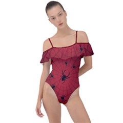 Spider Web Red Fun Frill Detail One Piece Swimsuit by CoolDesigns