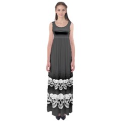 Gray Black Skull Stretchy Empire Waist Maxi Dress by CoolDesigns