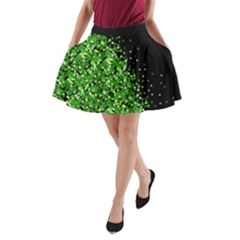 Shamrock Black Lucky Clover Leaves A-line Pocket Skirt by CoolDesigns