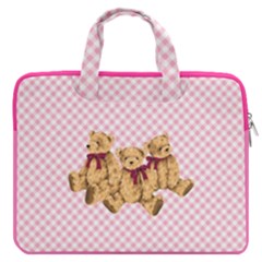 Pink Bears Family On Checkered Pattern Carrying Handbag 16  Double Pocket Laptop Bag  by CoolDesigns